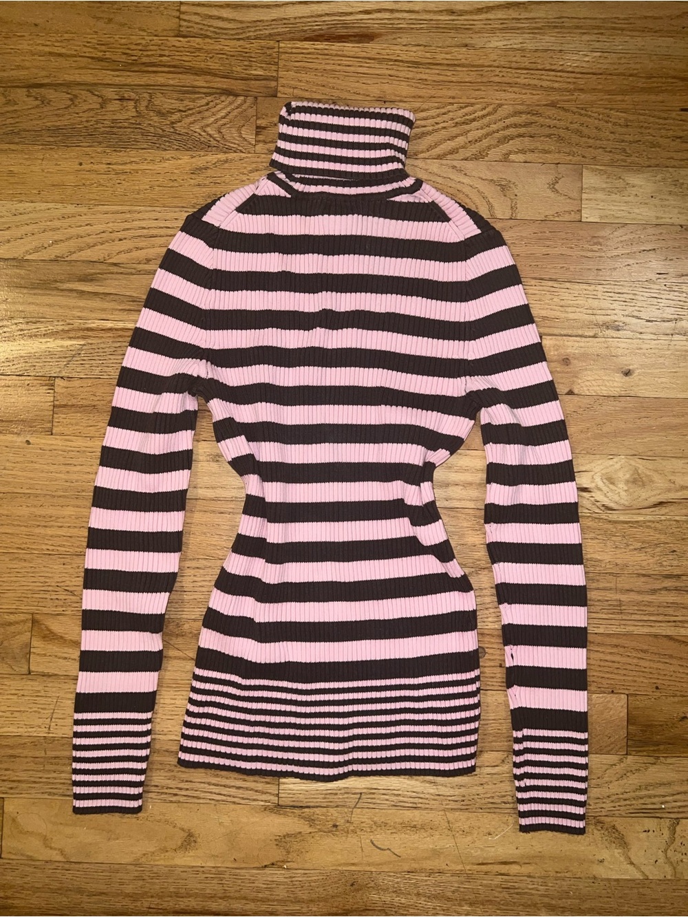 Y2K GAP Pink and Brown Striped Ribbed Turtleneck Long Sleeve Top
